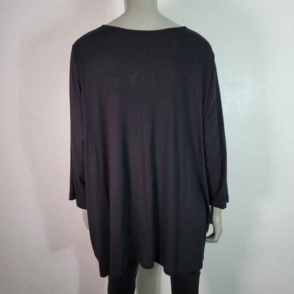 Catherines Top Plus Size 2X 22/24W V-Neck 3/4 Sleeve Stretch Cotton Black - Picture 4 of 6
